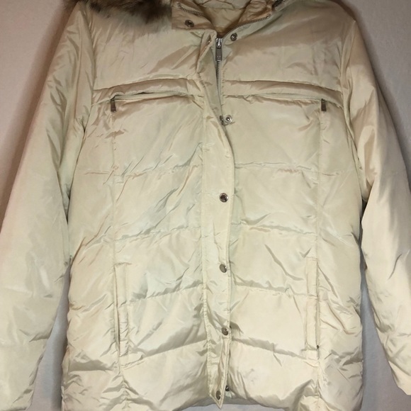 MICHAEL Michael Kors Jacket Cream Down Hooded Jacket Sz L EUC Fur Trim Hood - Picture 4 of 14